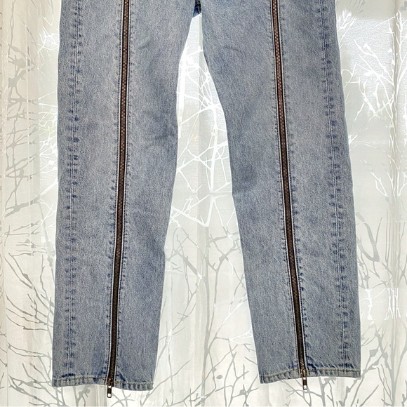 GRLFRND long leg zipper down the line ANDREA straight leg high rise BLUE JEANS - Picture 5 of 14